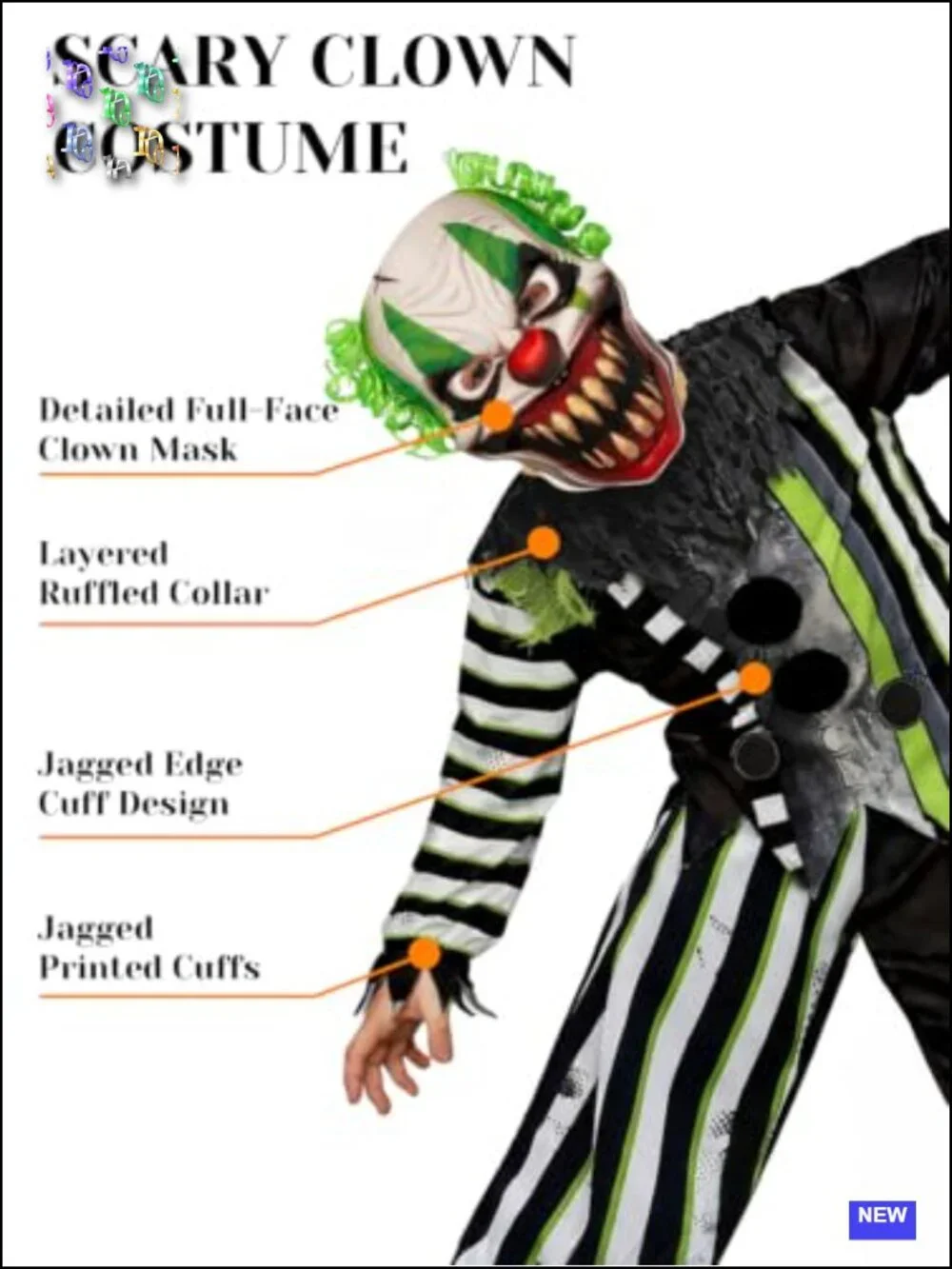 Kids Scary Clown Halloween Costume Boys Girls Creepy Clown Outfit with Mask